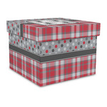 Red & Gray Dots and Plaid Gift Box with Lid - Canvas Wrapped - Large (Personalized)