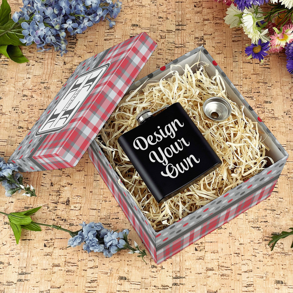 Red & Gray Dots and Plaid Gift Boxes with Lid - Canvas Wrapped - Large - In Context