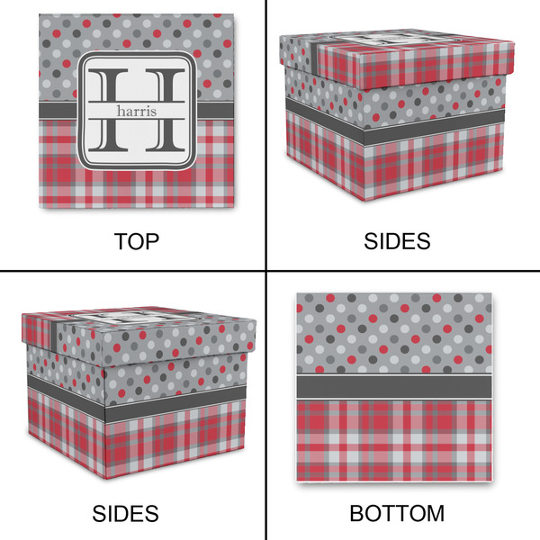 Red & Gray Dots and Plaid Gift Boxes with Lid - Canvas Wrapped - Medium - Approval
