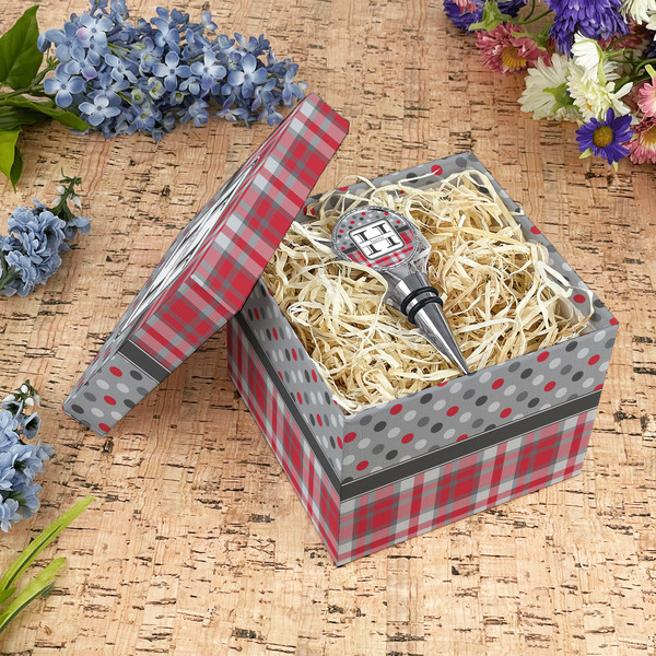 Red & Gray Dots and Plaid Gift Boxes with Lid - Canvas Wrapped - Medium - In Context