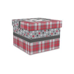 Red & Gray Dots and Plaid Gift Box with Lid - Canvas Wrapped - Small (Personalized)
