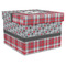 Red & Gray Dots and Plaid Gift Box with Lid - Canvas Wrapped - X-Large (Personalized)