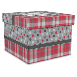 Red & Gray Dots and Plaid Gift Box with Lid - Canvas Wrapped - XX-Large (Personalized)