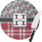Red & Gray Dots and Plaid Glass Cutting Board (Personalized)