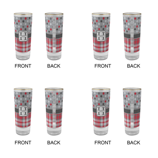 Red & Gray Dots and Plaid Glass Shot Glass - 2 oz - Set of 4 - APPROVAL