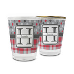 Red & Gray Dots and Plaid Glass Shot Glass - 1.5 oz (Personalized)