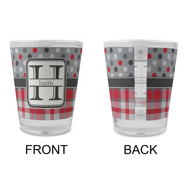 Red & Gray Dots and Plaid Glass Shot Glass - Standard - APPROVAL
