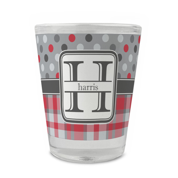 Red & Gray Dots and Plaid Glass Shot Glass - Standard - FRONT