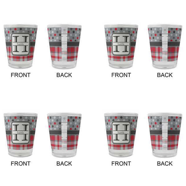 Red & Gray Dots and Plaid Glass Shot Glass - Standard - Set of 4 - APPROVAL