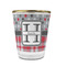 Red & Gray Dots and Plaid Glass Shot Glass - With gold rim - FRONT