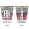Red & Gray Dots and Plaid Glass Shot Glass - with gold rim - APPROVAL