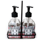 Red & Gray Dots and Plaid Glass Soap & Lotion Bottle Set (Personalized)