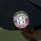 Red & Gray Dots and Plaid Golf Ball Marker Hat Clip - Gold - On Hat