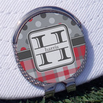 Red & Gray Dots and Plaid Golf Ball Marker - Hat Clip