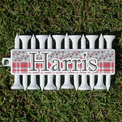 Red & Gray Dots and Plaid Golf Tees & Ball Markers Set (Personalized)