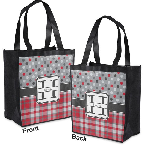 Red & Gray Dots and Plaid Grocery Bag - Apvl