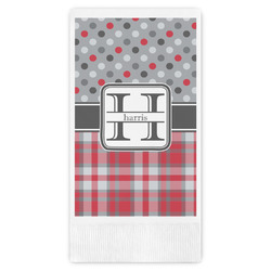 Red & Gray Dots and Plaid Guest Napkins - Full Color - Embossed Edge (Personalized)