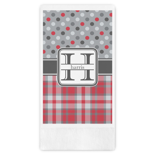 Custom Red & Gray Dots and Plaid Guest Paper Towels - Full Color (Personalized)