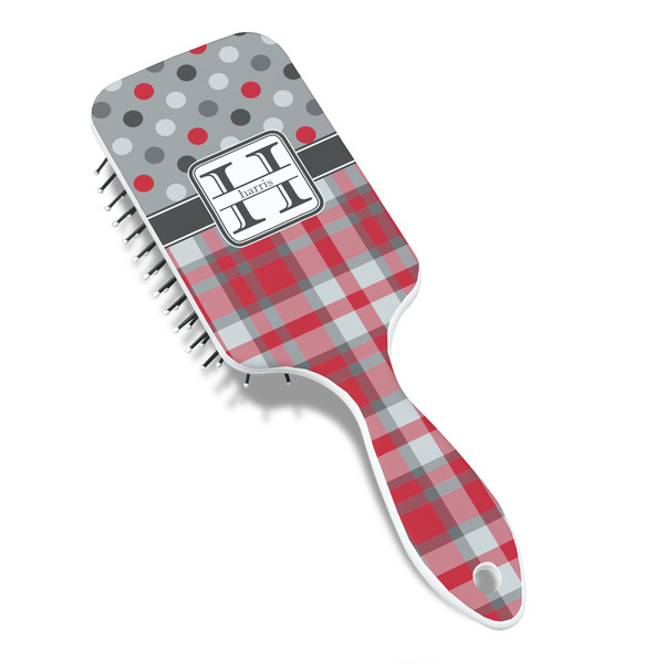 Red & Gray Dots and Plaid Hair Brush - Angle View