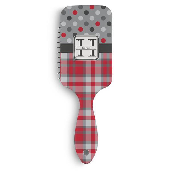 Custom Red & Gray Dots and Plaid Hair Brushes (Personalized)