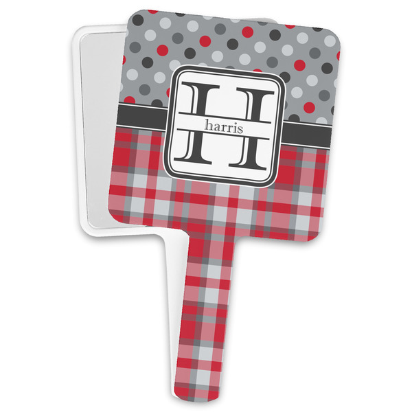 Custom Red & Gray Dots and Plaid Hand Mirror (Personalized)