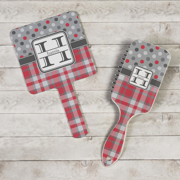 Red & Gray Dots and Plaid Hand Mirrors - In Context