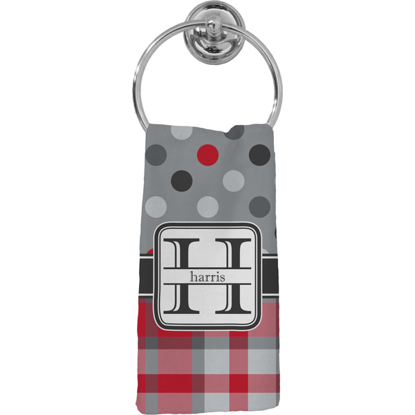 Custom Red & Gray Dots and Plaid Hand Towel - Full Print (Personalized)