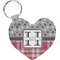 Red & Gray Dots and Plaid Heart Plastic Keychain w/ Name and Initial