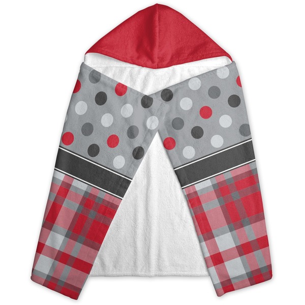 Red & Gray Dots and Plaid Hooded Towel - Folded