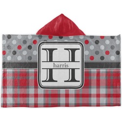 Red & Gray Dots and Plaid Kids Hooded Towel (Personalized)