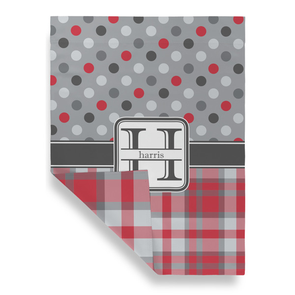 Red & Gray Dots and Plaid House Flags - Double Sided - FRONT FOLDED
