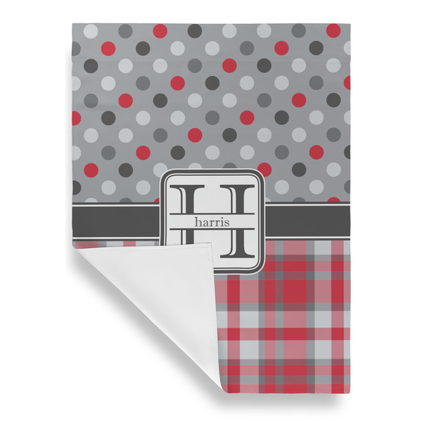 Red & Gray Dots and Plaid House Flags - Single Sided - FRONT FOLDED