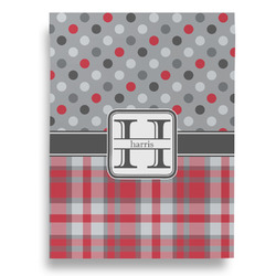 Red & Gray Dots and Plaid Large Garden Flag - Single Sided (Personalized)