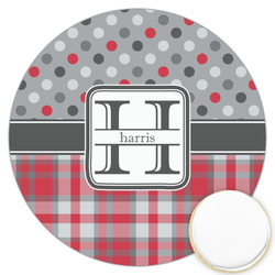 Red & Gray Dots and Plaid Printed Cookie Topper - 3.25" (Personalized)