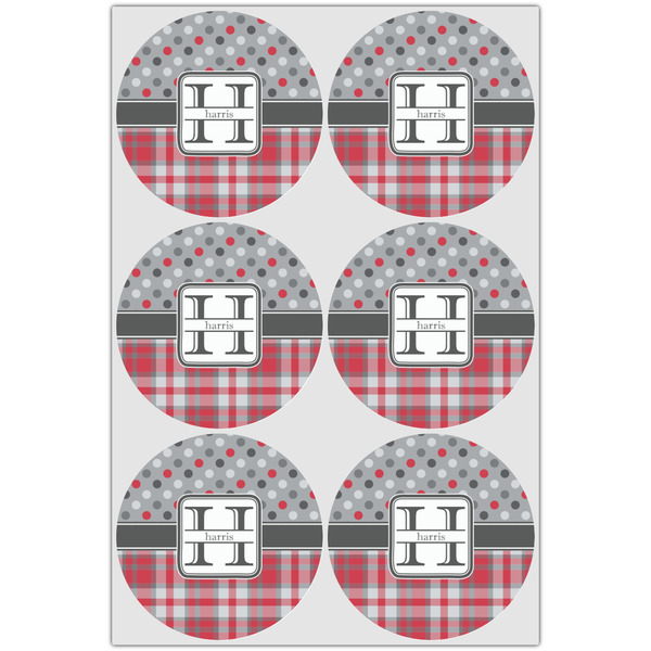 Red & Gray Dots and Plaid Icing Circle - Large - Set of 6