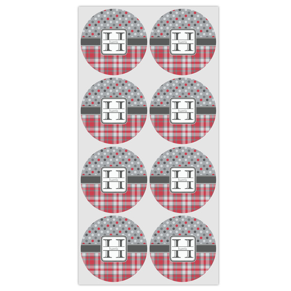 Red & Gray Dots and Plaid Icing Circle - Medium - Set of 8