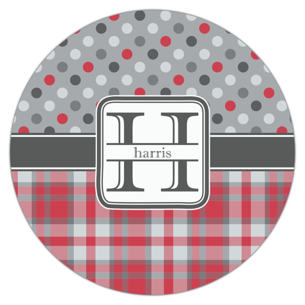Red & Gray Dots and Plaid Icing Circle - Medium - Single