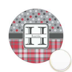 Red & Gray Dots and Plaid Printed Cookie Topper - 2.15" (Personalized)