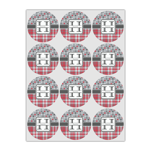 Red & Gray Dots and Plaid Icing Circle - Small - Set of 12