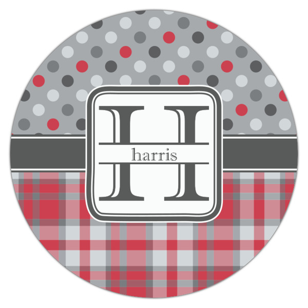Red & Gray Dots and Plaid Icing Circle - Small - Single