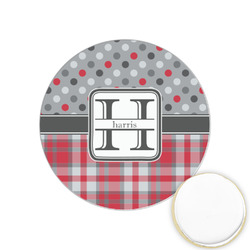 Red & Gray Dots and Plaid Printed Cookie Topper - 1.25" (Personalized)