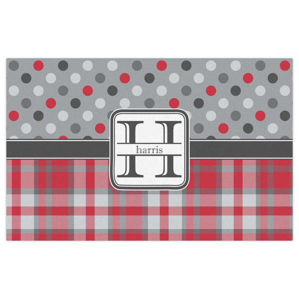 Red & Gray Dots and Plaid Indoor / Outdoor Rug - 5'x8' - Front Flat