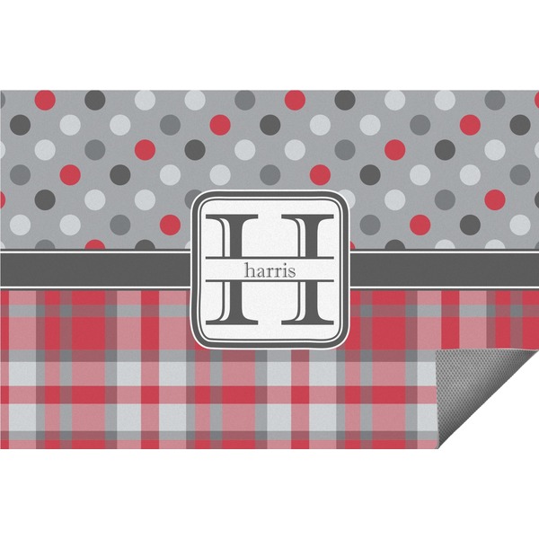 Custom Red & Gray Dots and Plaid Indoor / Outdoor Rug - 2'x3' (Personalized)