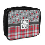 Red & Gray Dots and Plaid Insulated Lunch Bag (Personalized)