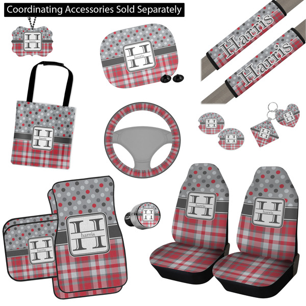 Red & Gray Dots and Plaid Interior Car Accessories