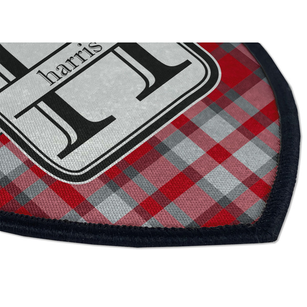 Red & Gray Dots and Plaid Iron on Shield 3 Detail