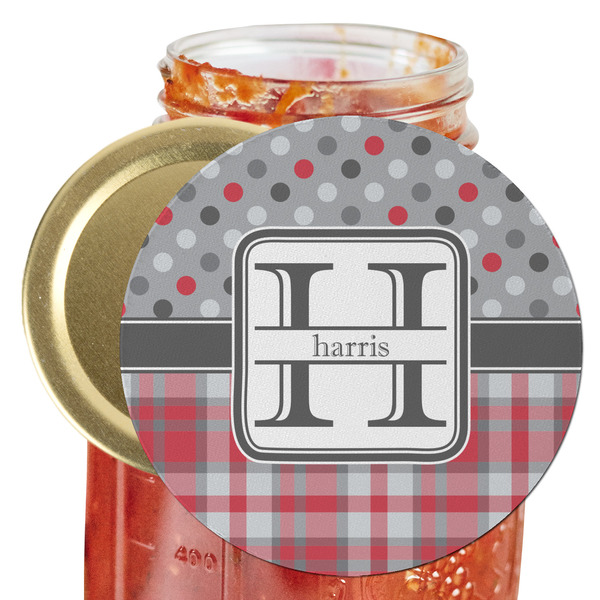 Custom Red & Gray Dots and Plaid Jar Opener (Personalized)