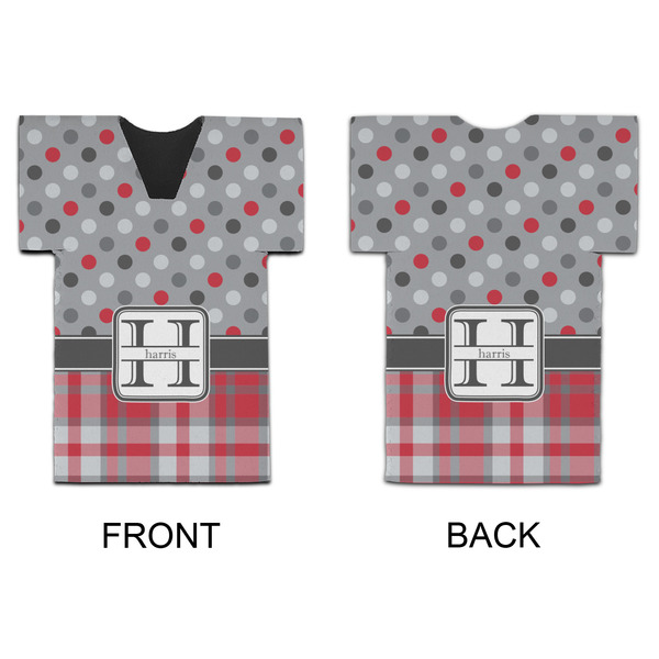 Red & Gray Dots and Plaid Jersey Bottle Cooler - APPROVAL