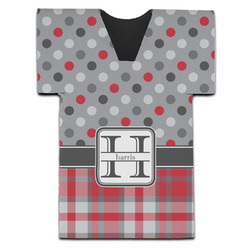 Red & Gray Dots and Plaid Jersey Bottle Cooler (Personalized)