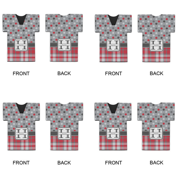 Red & Gray Dots and Plaid Jersey Bottle Cooler - Set of 4 - APPROVAL